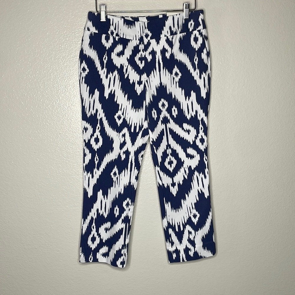 NWT Chicos So Slimming Brigitte Palm Spring Crop Pants sz 00 (US: XS) Blue/White